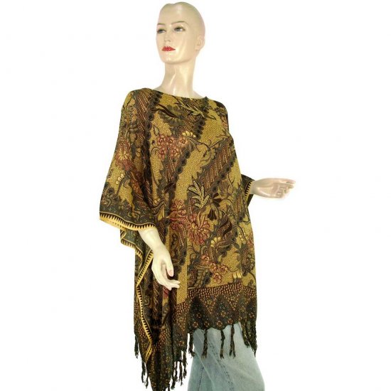 Brown Abstract Batik Floral Leaf Poncho Tunic Kaftan Blouse Maternity Pregnancy ONE SIZE (MN6293)