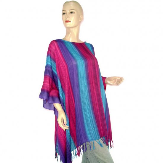 Blue Fuchsia Purple Stripes Poncho Tunic Kaftan Blouse Maternity Pregnancy ONE SIZE (MN6338)