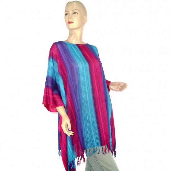 Blue Fuchsia Purple Stripes Poncho Tunic Kaftan Blouse Maternity Pregnancy ONE SIZE (MN6351)