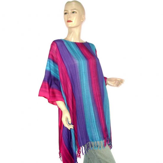 Blue Fuchsia Purple Stripes Poncho Tunic Kaftan Blouse Maternity Pregnancy ONE SIZE (MN6364)