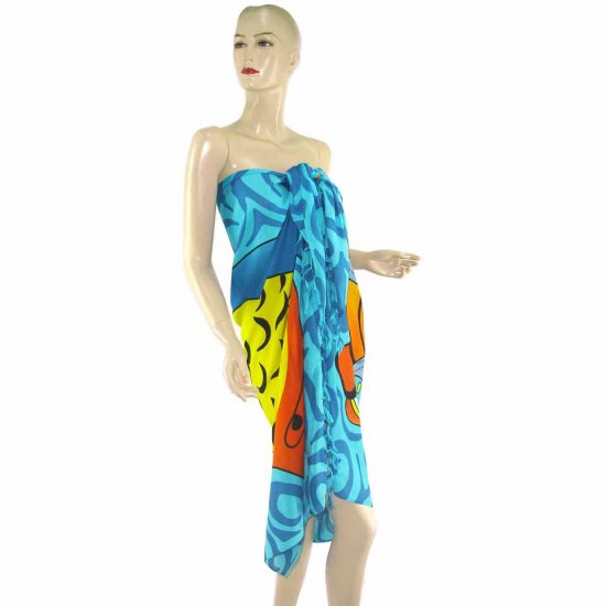 Blue Marine Life Print Sarong Pareo Skirt Dress Wrap Shawl Beach Cover-Up (MP20)