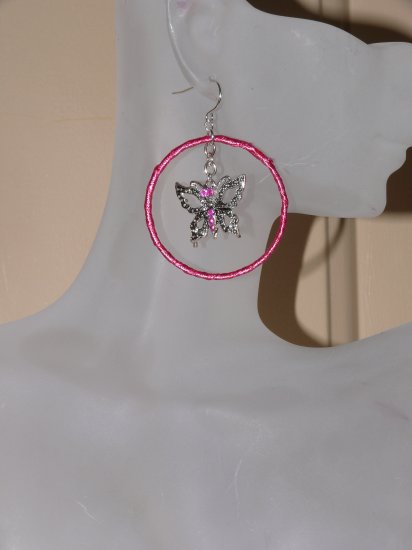 Pink Charles Klein Butterfly Hoop Earrings