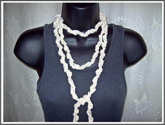 Fiber Necklace, Entwined Chains Lariat Style in Creamy Natural, Hand Crocheted
