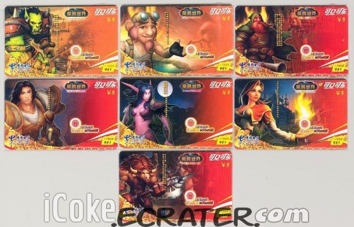 2005 COCA-COLA COKE WORLD OF WARCRAFT 7 TRADING PHONE CARDS