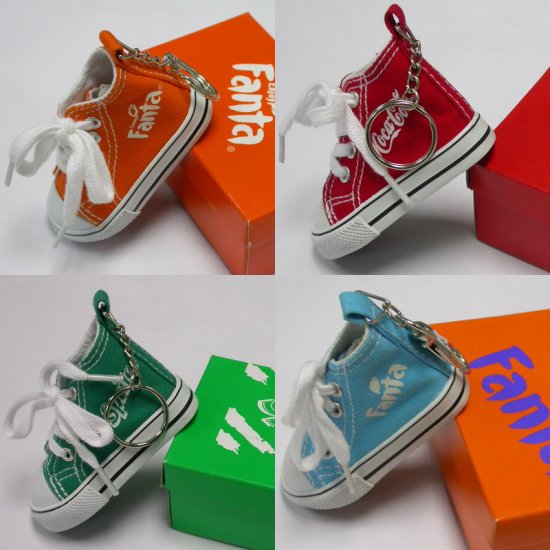 2000 Coca-Cola 4 Coke Fanta Sprite Advertising Key Chain Of Orange Little Shoe With Box