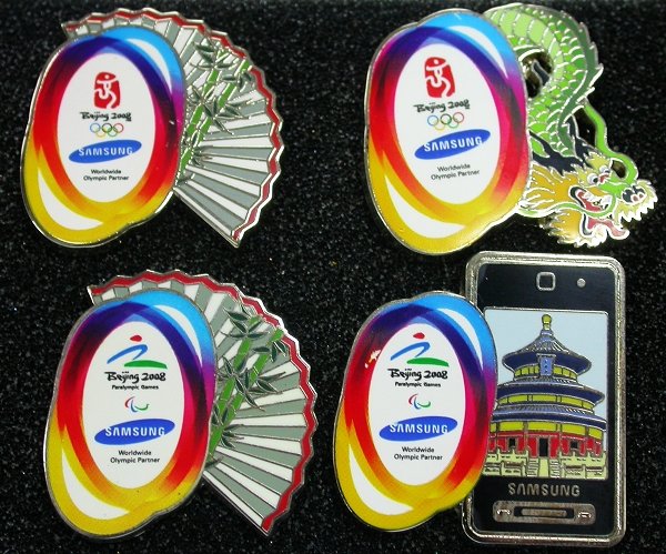 BEIJING 2008 OLYMPIC AND PARALYMPIC GAMES SPONSOR SAMSUNG 4 PINS SET