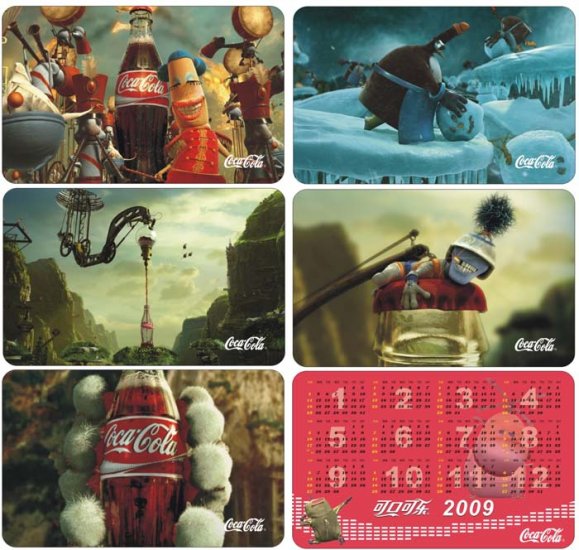 2009 COCA COLA COKE HAPPINESS FACTORY 5 CALENDAR CARDS