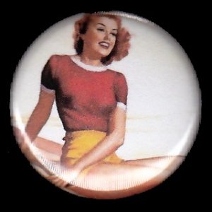 Mid Century Pin Up Sweater Girl, Retro 1 Inch Button Badge Pin - 1111
