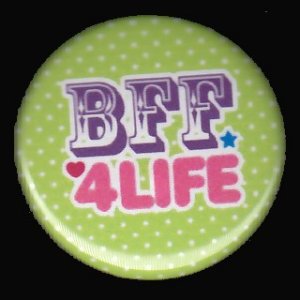 BFF 4 Life on Green Polka Dot Background, 1 Inch BFF Button Badge Pinback - 2138