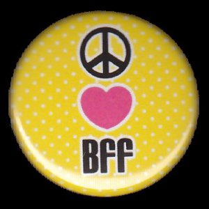 Peace Heart BFF on Yellow Polka Dot Background, 1 Inch Friendship Button Badge Pinback - 2162