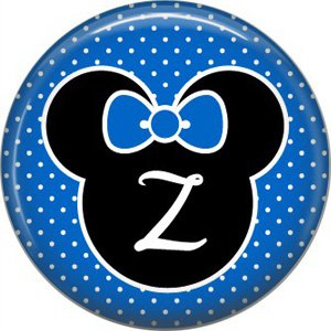 Mouse Ears with Blue Bow Letter Z, 1 Inch Alphabet Initial Button Badge Pinback