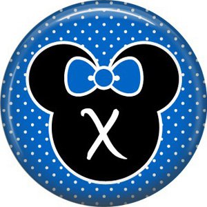 Mouse Ears with Blue Bow Letter X, 1 Inch Alphabet Initial Button Badge Pinback