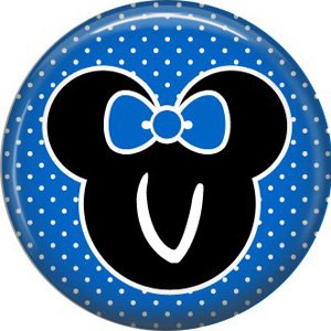 Mouse Ears with Blue Bow Letter V, 1 Inch Alphabet Initial Button Badge Pinback