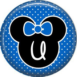 Mouse Ears with Blue Bow Letter U, 1 Inch Alphabet Initial Button Badge Pinback