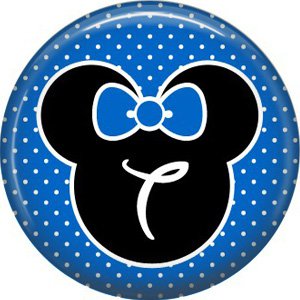 Mouse Ears with Blue Bow Letter T, 1 Inch Alphabet Initial Button Badge Pinback
