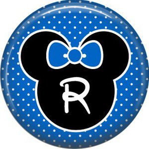 Mouse Ears with Blue Bow Letter R, 1 Inch Alphabet Initial Button Badge Pinback
