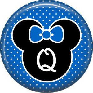 Mouse Ears with Blue Bow Letter Q, 1 Inch Alphabet Initial Button Badge Pinback