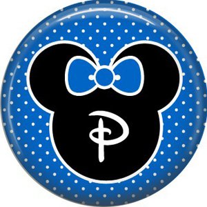 Mouse Ears with Blue Bow Letter P, 1 Inch Alphabet Initial Button Badge Pinback