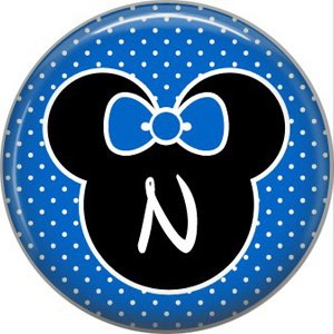 Mouse Ears with Blue Bow Letter N, 1 Inch Alphabet Initial Button Badge Pinback
