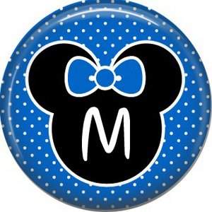 Mouse Ears with Blue Bow Letter M, 1 Inch Alphabet Initial Button Badge Pinback