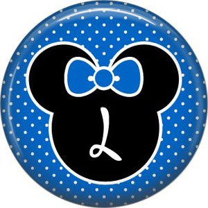 Mouse Ears with Blue Bow Letter L, 1 Inch Alphabet Initial Button Badge Pinback
