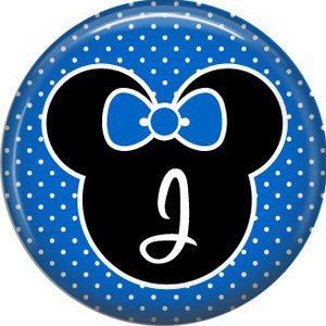 Mouse Ears with Blue Bow Letter J, 1 Inch Alphabet Initial Button Badge Pinback