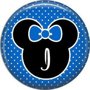 Mouse Ears with Blue Bow Letter I, 1 Inch Alphabet Initial Button Badge Pinback