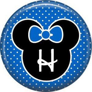 Mouse Ears with Blue Bow Letter H, 1 Inch Alphabet Initial Button Badge Pinback