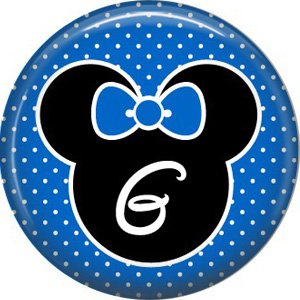 Mouse Ears with Blue Bow Letter G, 1 Inch Alphabet Initial Button Badge Pinback