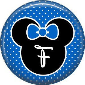 Mouse Ears with Blue Bow Letter F, 1 Inch Alphabet Initial Button Badge Pinback