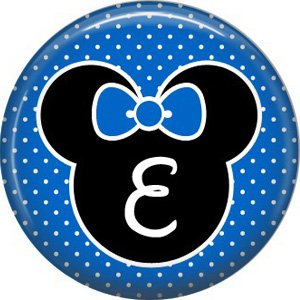 Mouse Ears with Blue Bow Letter E, 1 Inch Alphabet Initial Button Badge Pinback