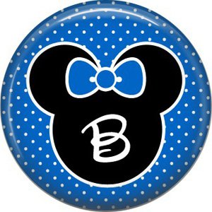 Mouse Ears with Blue Bow Letter B, 1 Inch Alphabet Initial Button Badge Pinback