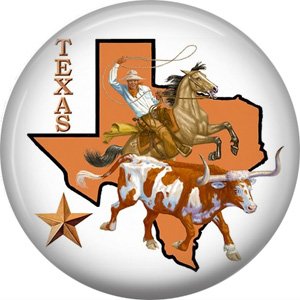 Texas Rodeo Cowboy on Steer, 1 Inch Texas Pride Pinback Button - 0798