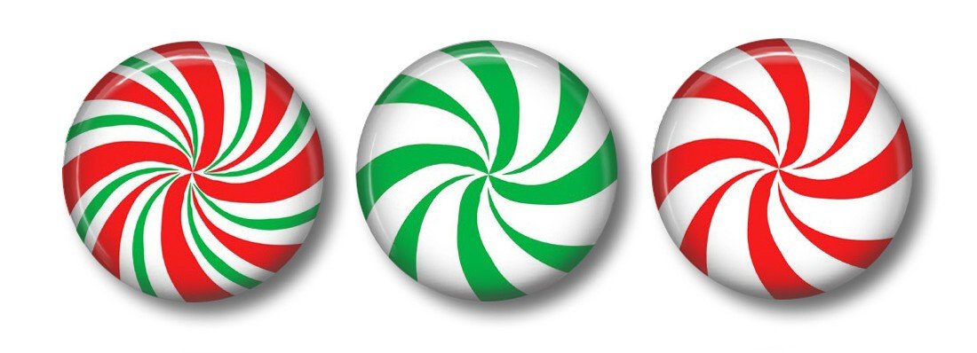 Peppermint Candy, Lot of Three 1 Inch Pin Back Buttons