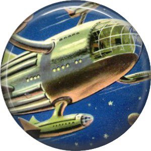 Spaceship in Flight, Retro Future 1 Inch Button Badge Pin - 0643