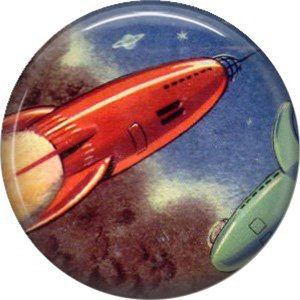 Red Spaceship, Retro Future 1 Inch Button Badge Pin - 0645