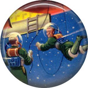 Space Walk, Retro Future 1 Inch Pinback Button Badge Pin - 0654