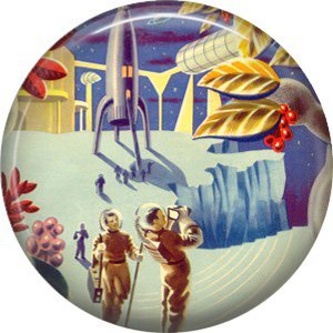 Distant Planet Terrain, Retro Future 1 Inch Pinback Button Badge Pin - 0659
