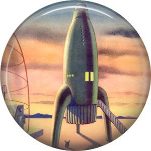 Mid Century Rocket Ship, Retro Future 1 Inch Pinback Button Badge Pin - 0662
