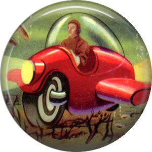 Aeroplane Car, Retro Future 1 Inch Pinback Button Badge Pin - 0666