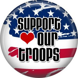 Support our Troops on Flag Background, 1 Inch Button Badge Pin - 5032