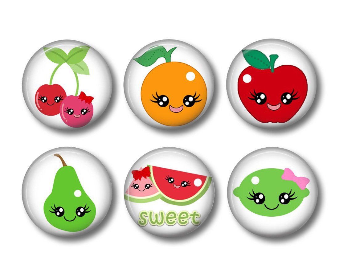 8 Fruit Cuties on 1 Inch Pinback Button Badge Pins - Set 1