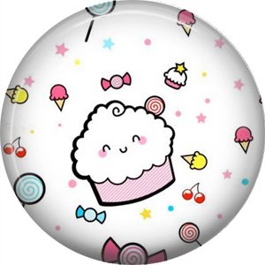 Cupcake with Candy, 1 Inch Button Badge Pin - 0306