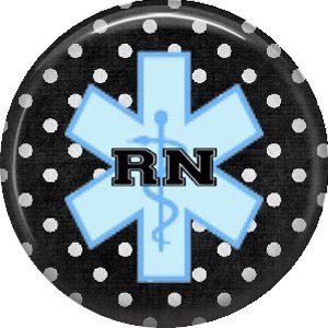 RN on Polka Dot Background, 1 Inch Button Badge Pin of Occupation Nurse - 0247