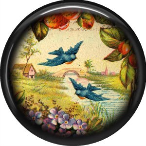 Blue Birds Flying, 1 Inch Pinback Button Badge Pin - 0230