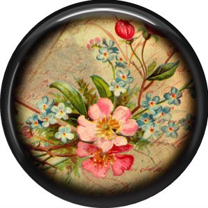 Pink and Blue Flowers, 1 Inch Pinback Button Badge Pin - 0238