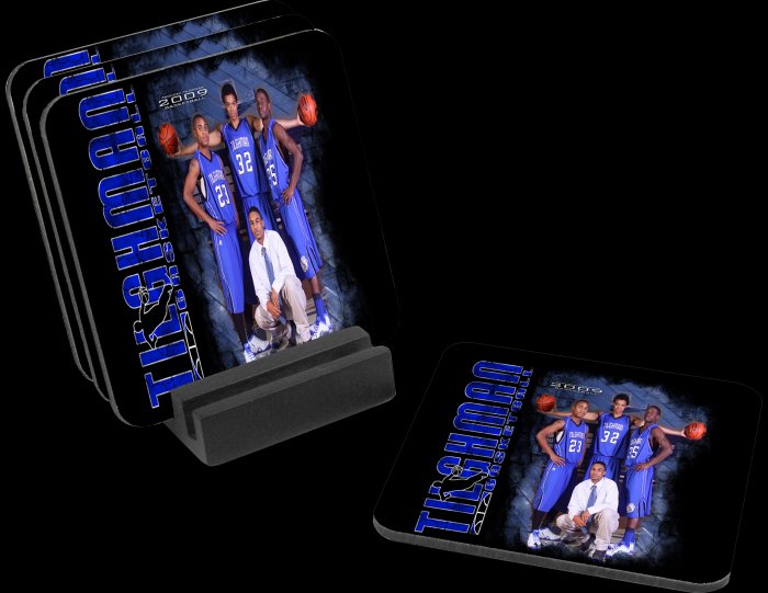 Custom 4-Piece Coaster Set with Wood Stand with YOUR Photo or Child's Artwork