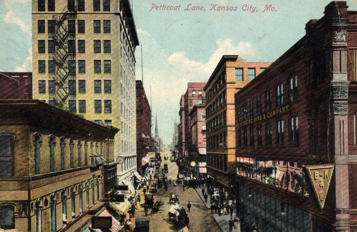 Kansas City Missouri Postcard, View Down Petticoat Lane c.1910