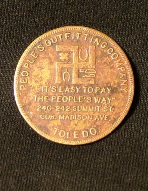 Store Credit Token, The People's Outfitting Co., Toledo Ohio c.1920 Store Credit Token, The People's Outfitting Co., Toledo Ohio c.1920