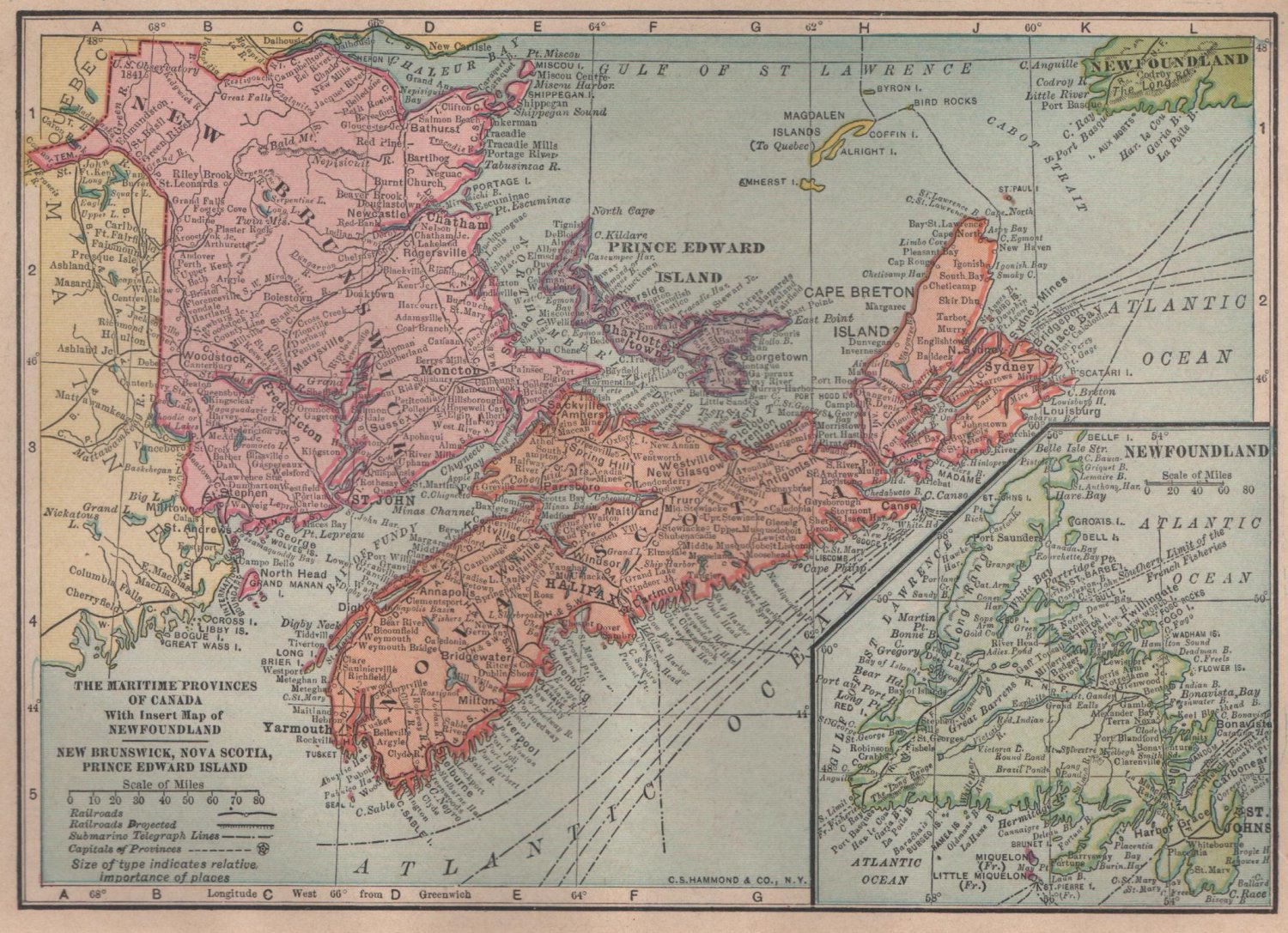 Map Of Canadian Maritime Provinces Hammond Atlas C1910